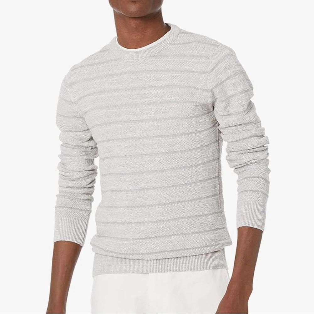 NWOT Alfani Men's Crew Neck Sweater Light Gray Cotton Size Large